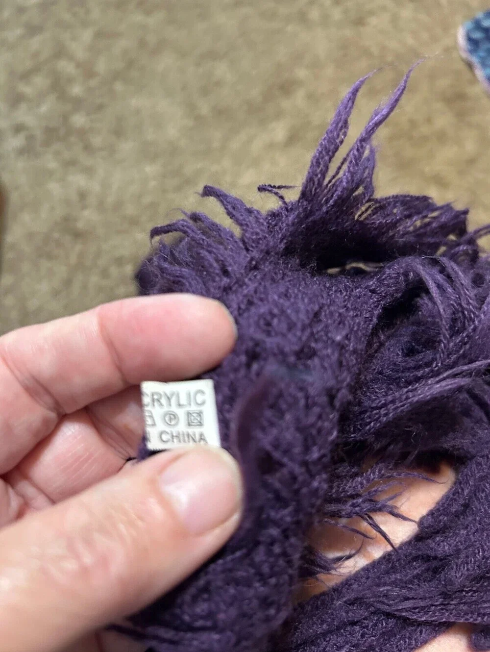 Purple Acrylic Knit Scarf with Fringe Detailing